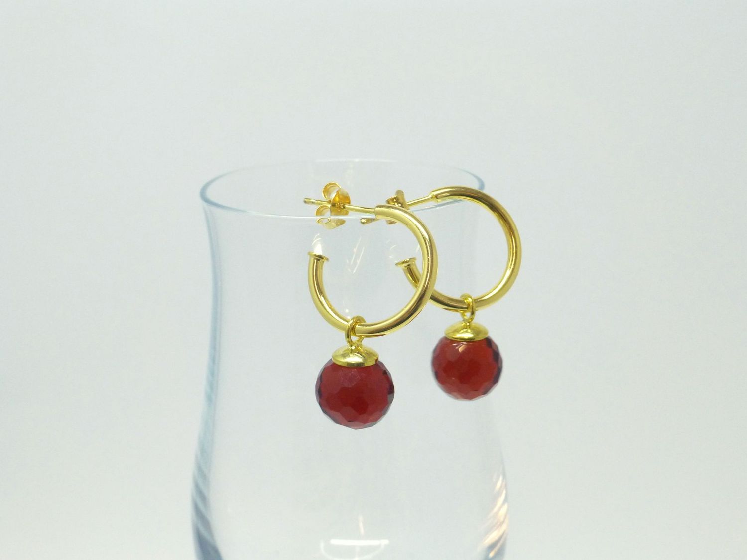 Creolen Gold mit Wechsel-Anhänger Glas Dunkelrot