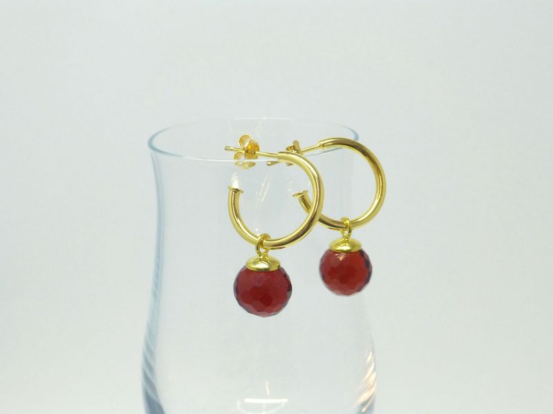 Creolen Gold mit Wechsel-Anhänger Glas Dunkelrot