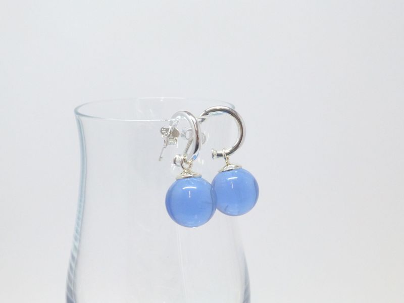 Creolen Silber mit Wechssel-Anhänger Glas Hellblau