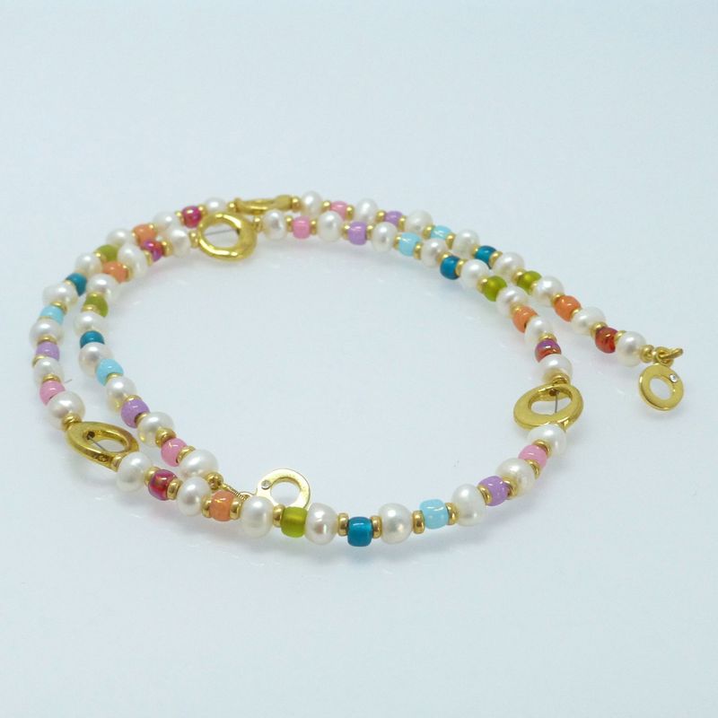 Zuchtperlenkette Weiß-Bunt mit Gold