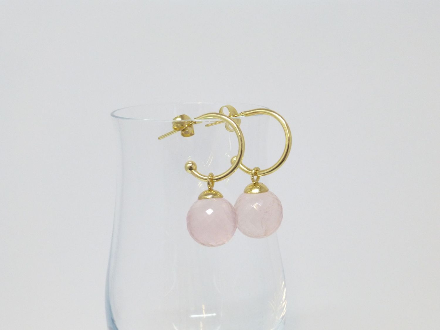 Creolen Gold mit Wechsel-Anhänger Rosenquarz 12mm