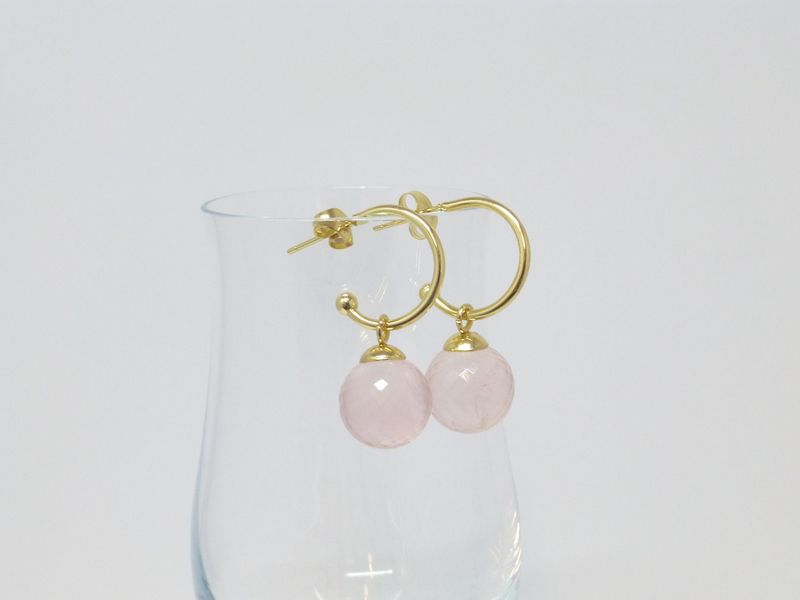 Creolen Gold mit Wechsel-Anhänger Rosenquarz 12mm