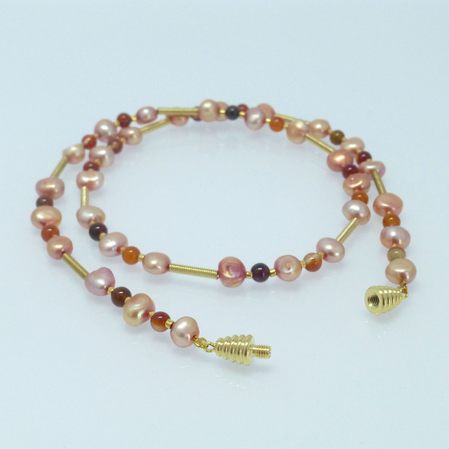 Zuchtperlenkette Lachsrot mit Achat