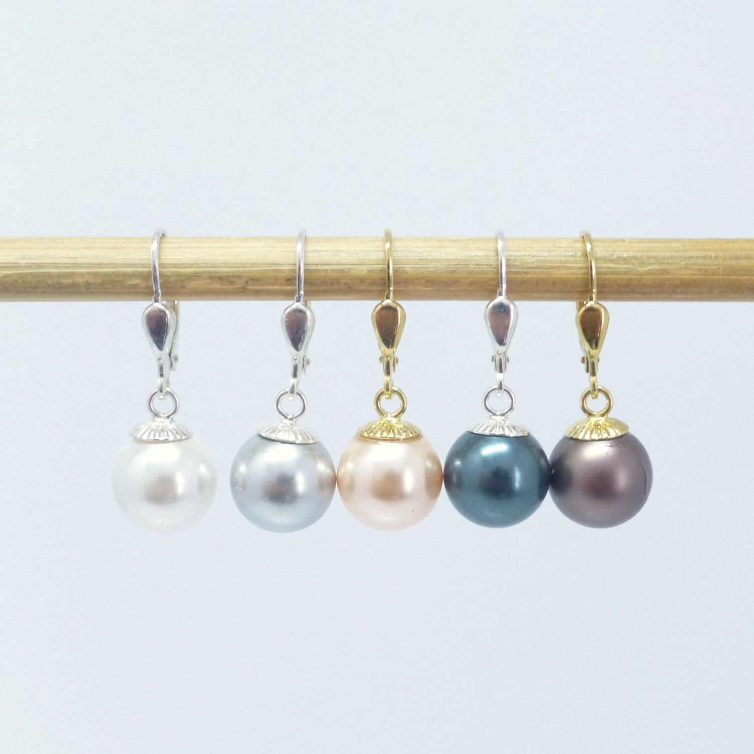 Perlen-Ohrringe Patentbrisur Perle 10mm beweglich Silber Gold