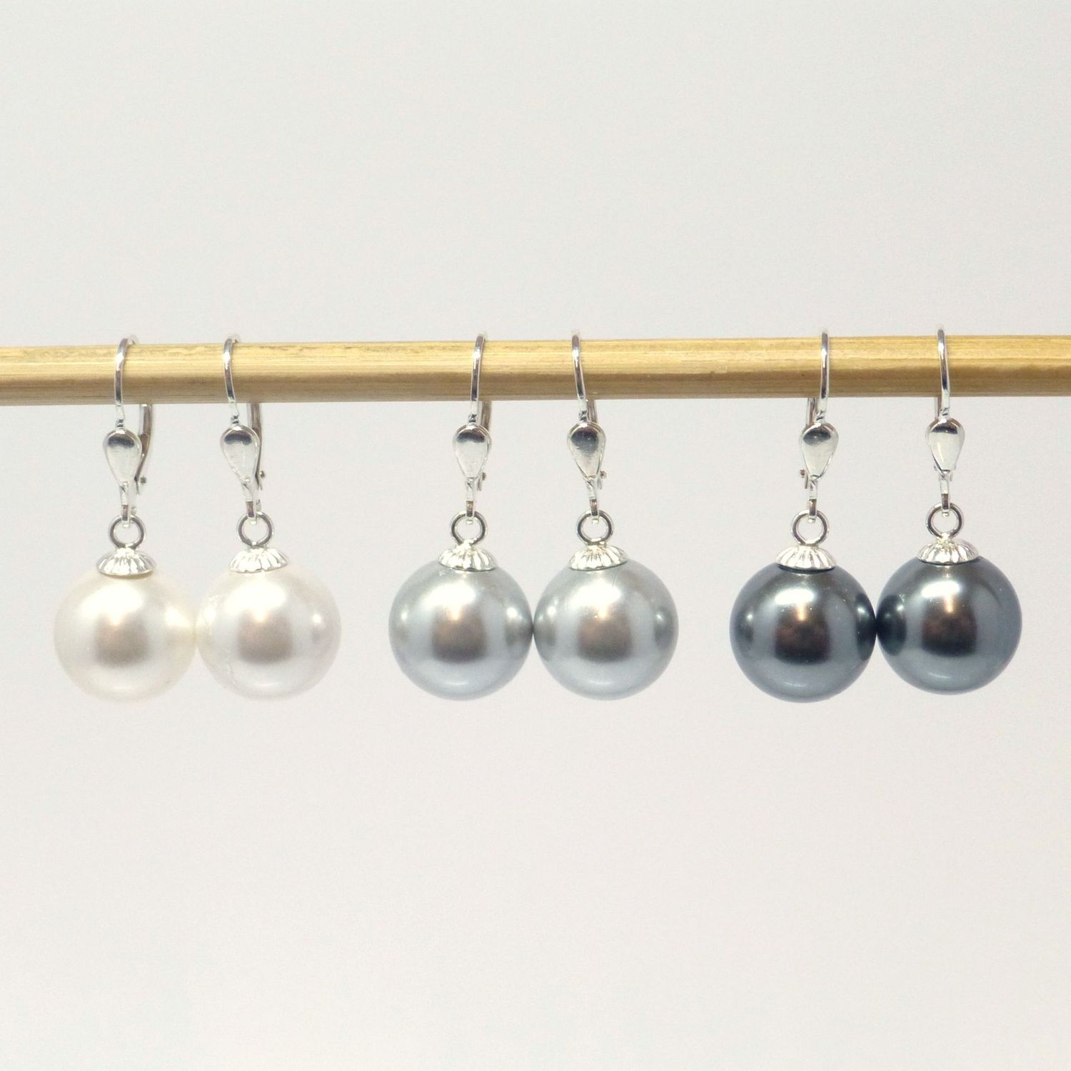 Perlen-Ohrringe Patentbrisur Perle 12mm beweglich Silber Gold Perlen-Ohrringe Patentbrisur Perle 12mm beweglich Silber Gold