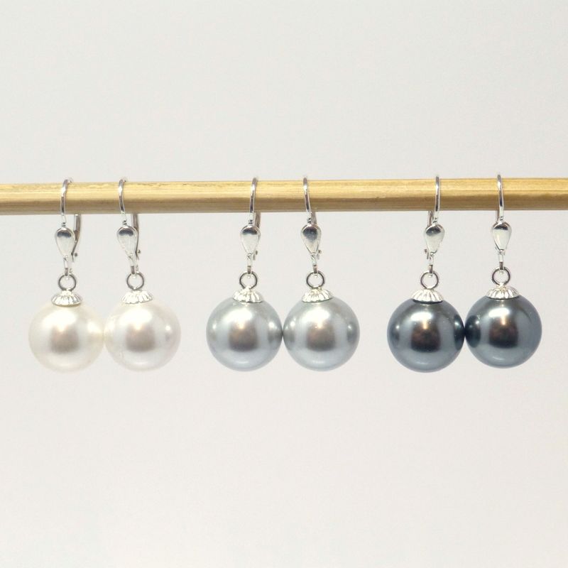 Perlen-Ohrringe Patentbrisur Perle 12mm beweglich Silber Gold
