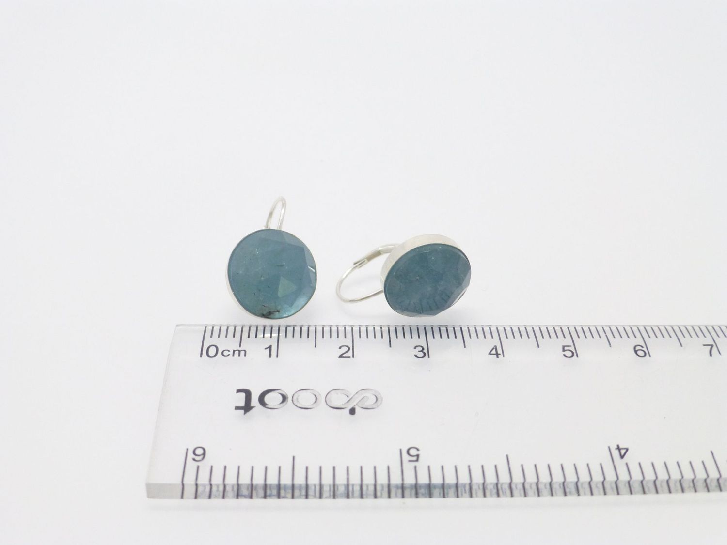 Ohrringe Silber Aquamarin Cabochon facettiert 12mm Ohrringe Silber Aquamarin Cabochon facettiert 12mm