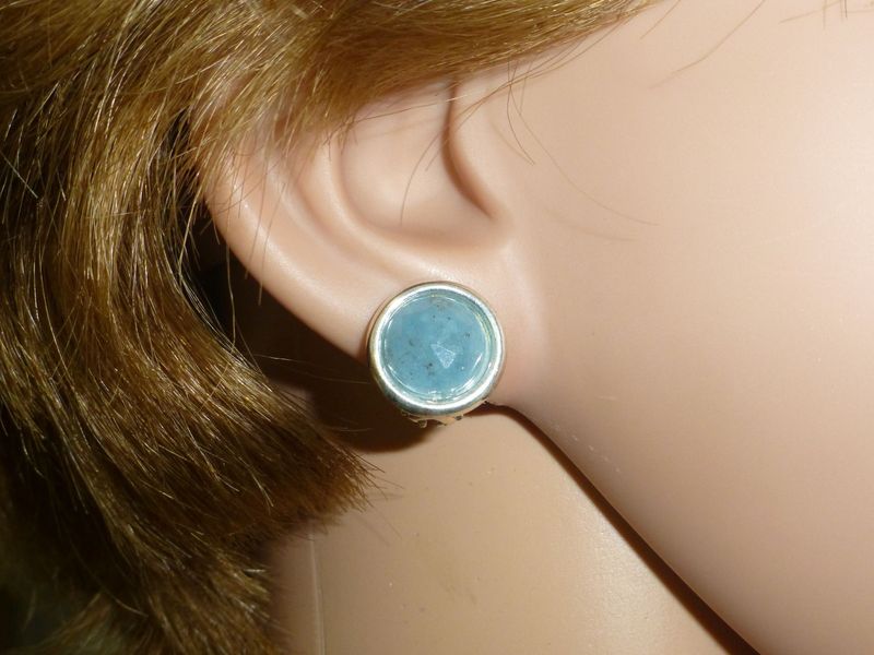 Ohrclips Silber Aquamarin Cabochon 10mm