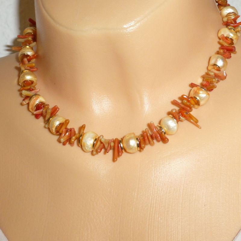Perlenkette Orange mit Koralle-Ästen