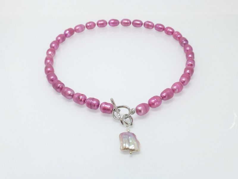 Perlenkette Pink mit Anhänger variabel