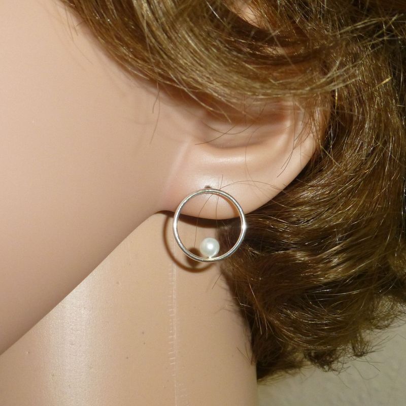 Kreis-Ohrstecker Silber 15mm mit Zuchtperle