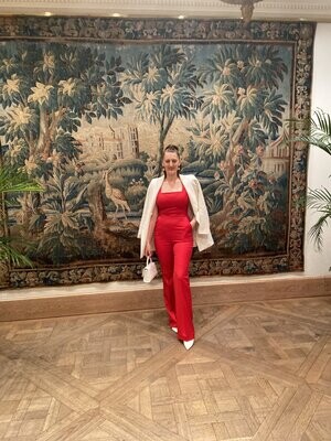 Jumpsuit  aus Wollsatin in Rot