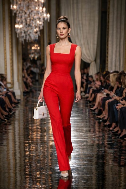 Jumpsuit  aus Wollsatin in Rot
