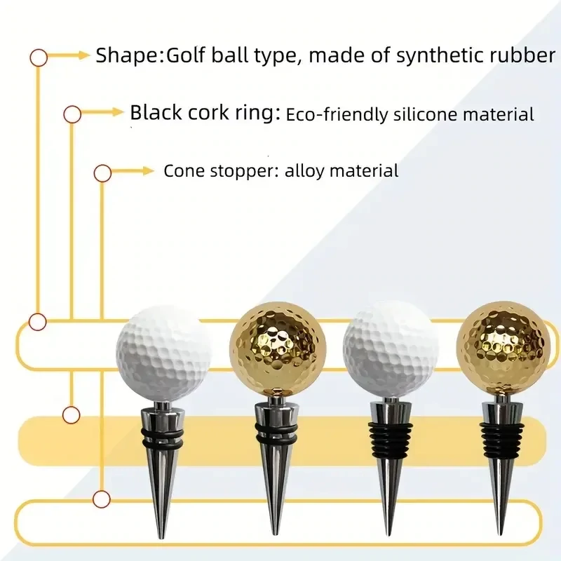 Wijnfles stopper golfbal goud