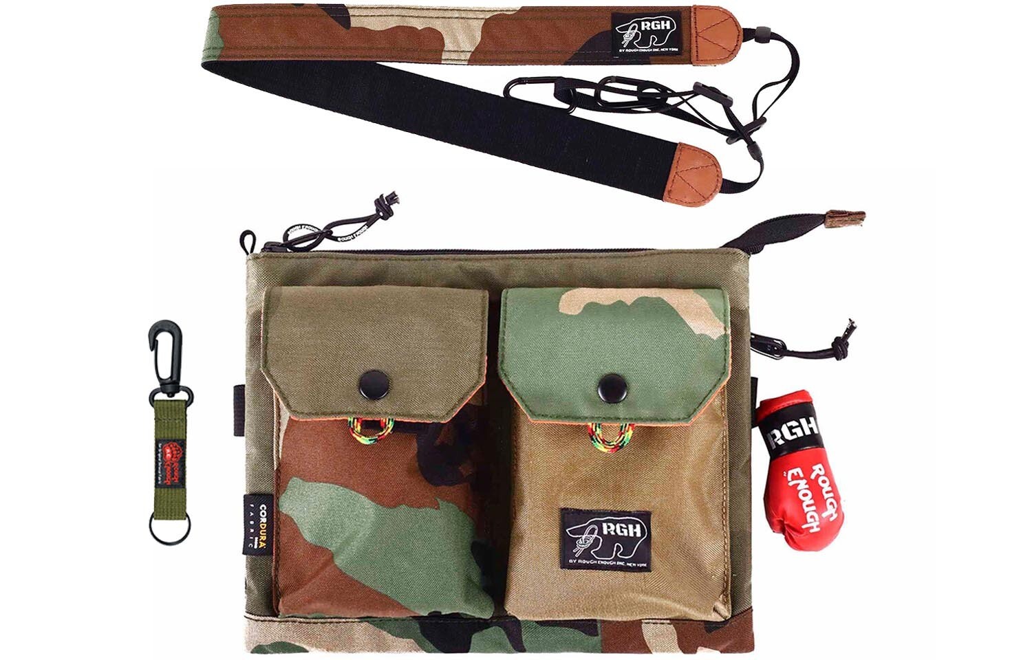 Rough Enough Tactical Crossbody Bag Sling Bag for Men Cell Phone Purse With Shoulder Detachable Camera Strap Travel Adventure Outdoor Gear Camo Cordura