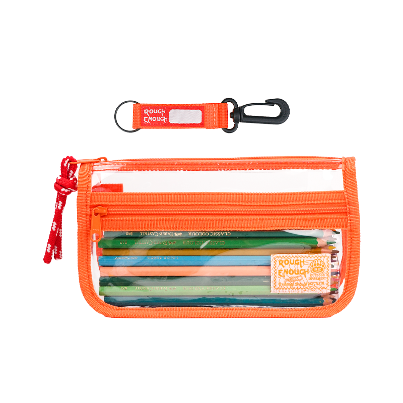 Rough Enough Clear Pencil Case Pouch Bag School Stationary Art Supplies Transparent Orange