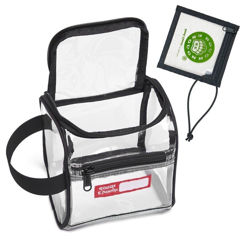 RE8582-Black Rough Enough Mini Small TSA Approved Clear Travel Toiletry Bag with Zippers Toiletries Cosmetic Pouch Makeup Bags
