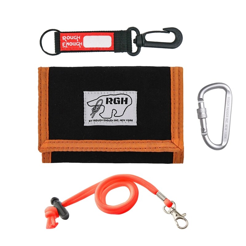 RE8602 Rough Enough Kids Wallets for Boys Wallet with Zipper Coin Purse Pocket, Card Holder, Lanyard, Keychain, Carabiner Clip, Black Canvas