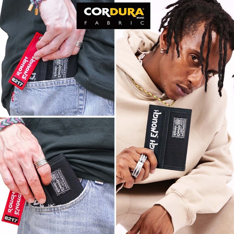 RE8441 Rough Enough Boys Wallet for Teen Boys with Keychain Large Size in Black Cordura Casual