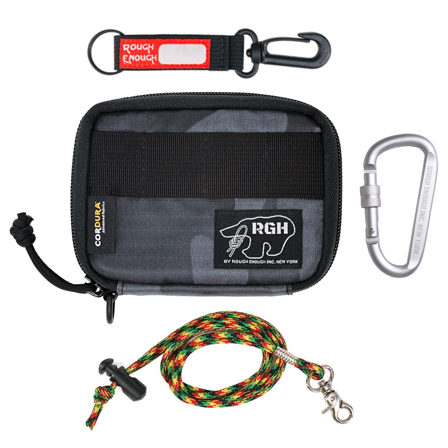 Rough Enough Mens Zipper Card Holder Wallet for Men Teen Boys with Zip Coin Pocket Neck Lanyard Clip