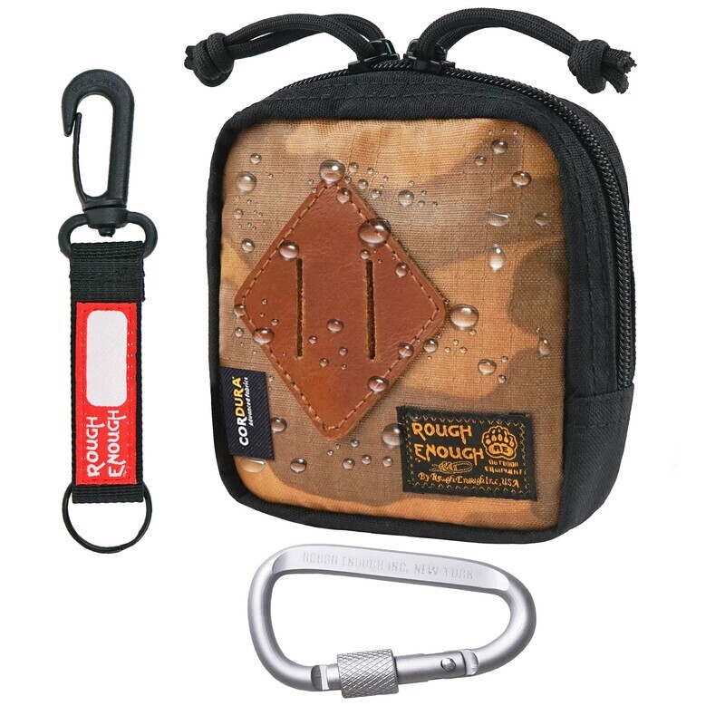 Rough Enough EDC Belt Pouch for Men Coin Organizer Small Tactical Molle Pouch with Magnetic Buckle Zipper for Outdoor Gear Desert Camo and Black Cordura