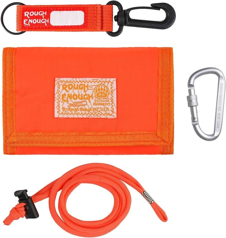 Rough Enough Kids Wallet for Boys Girls Neck Lanyard Wallet with Zipper Card Holder Orange Soft Nylon