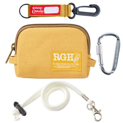 Rough Enough Small Coin Purse Pouch for Women with Neck Lanyard Carabiner Keychain Cotton Canvas Yellow