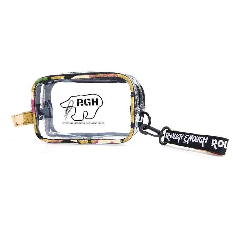 Rough Enough TSA Approved Clear Toiletry for Women Cosmetic Men Shaving Kit Bag Organizer Carry On Travel Essentials with Dry Wet 2 Compartments Quart Size Camo