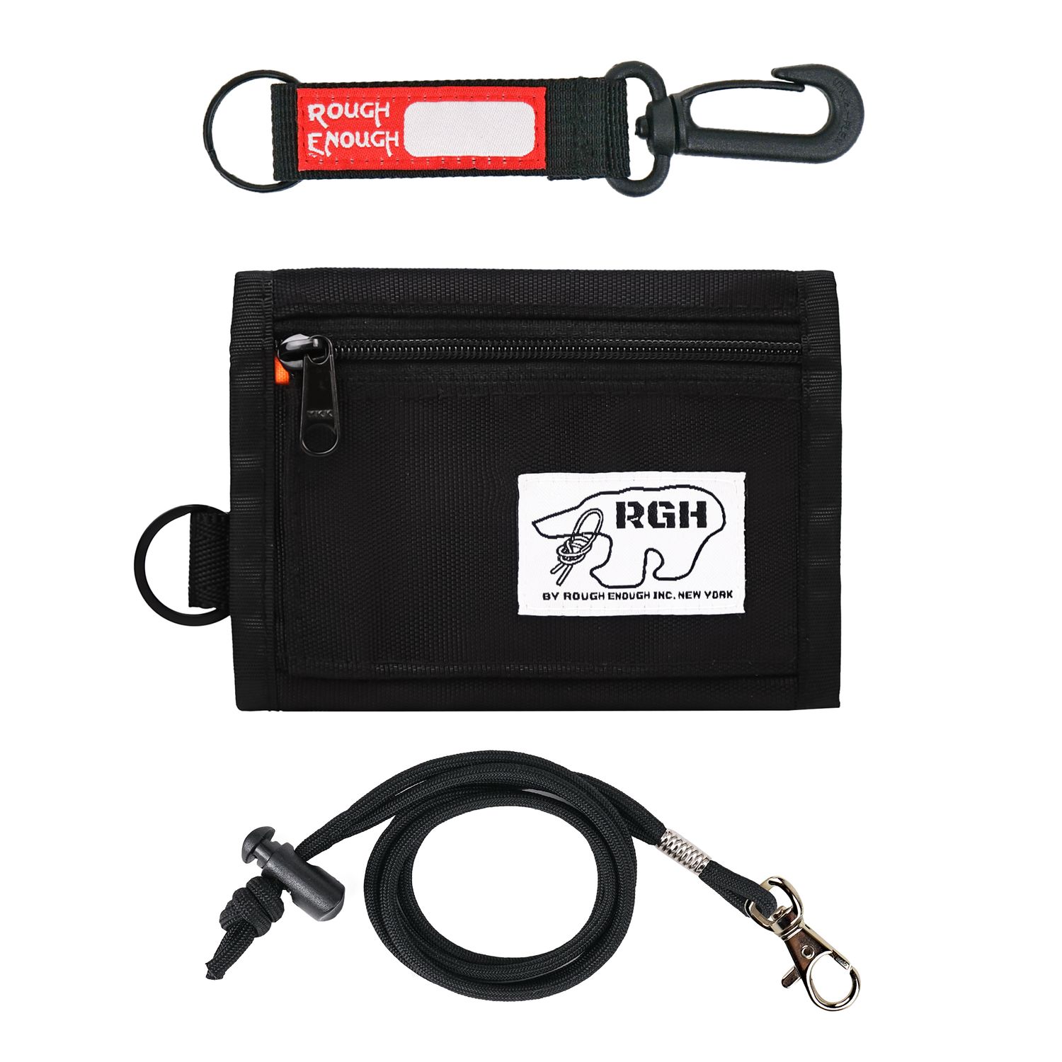 Rough Enough Boys Wallet for Kids Weather Resistant First Wallet for Boys with Keychain Neck lanyard Present Packaging Black Cordura