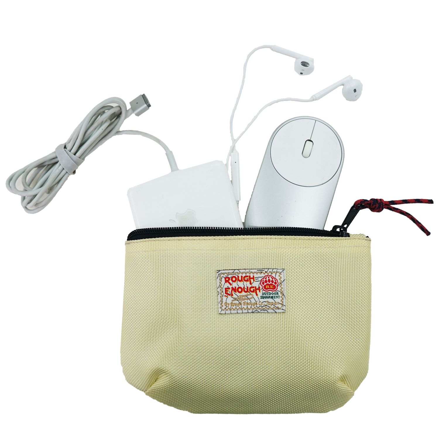 Rough Enough Small Travel Cable Organizer Bag Tech Case with Zipper for Cord Electronics Accessories Travel Essential White