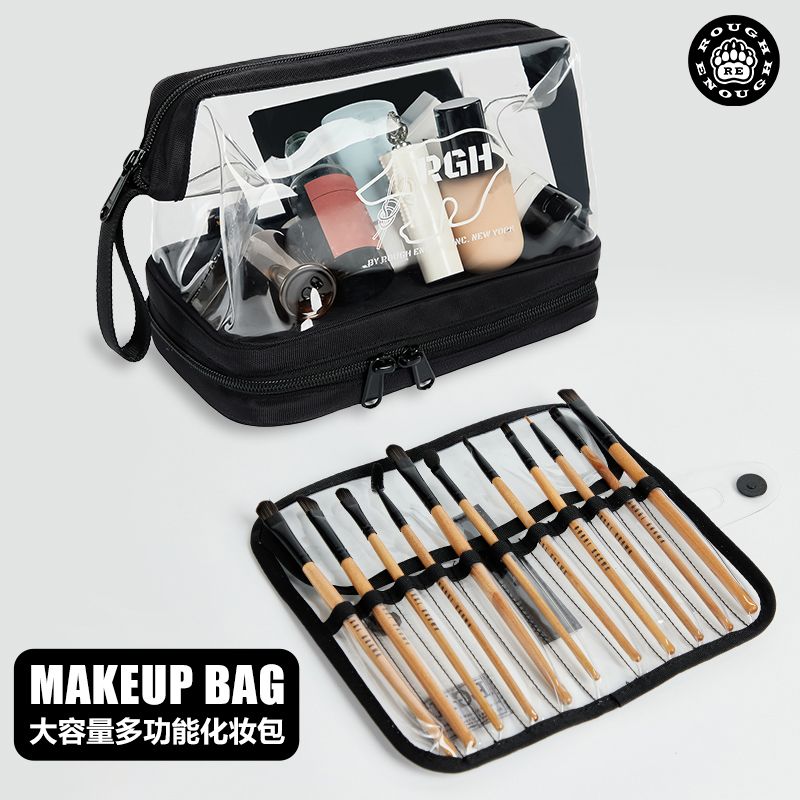Transparent Makeup Bag with Large Capacity and Multi-functional Brushes