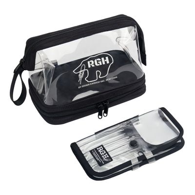 Rough Enough Clear Cosmetic Bag for Women and Men, Leakproof Travel Makeup Organizer, with Detachable Brush Pouch, Large Opening, 6.5”x5”x8.5” Rough Enough Clear Cosmetic Bag for Women and Men, Leakproof Travel Makeup Organizer, with Detachable Brush Pouch, Large Opening, 6.5”x5”x8.5”