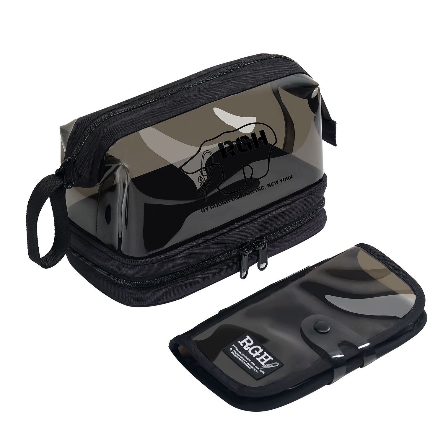 Rough Enough Clear Cosmetic Bag for Women and Men, Leakproof Travel Makeup Organizer, with Detachable Brush Pouch, Large Opening, 6.5”x5”x8.5” Rough Enough Clear Cosmetic Bag for Women and Men, Leakproof Travel Makeup Organizer, with Detachable Brush Pouch, Large Opening, 6.5”x5”x8.5”, Black: Black
