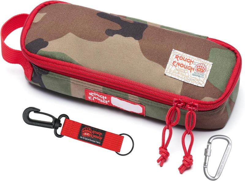 Rough Enough Small Pencil Case Large Capacity Pencil Case Pouch for Boys Teen Adults School Office Stationery Art Supplies Cordura Army Camo
