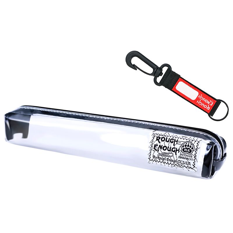 Rough Enough Small Clear Pencil Pouch Case Bag Slim for Girls Boys Adults School College Stationary Art Supplies