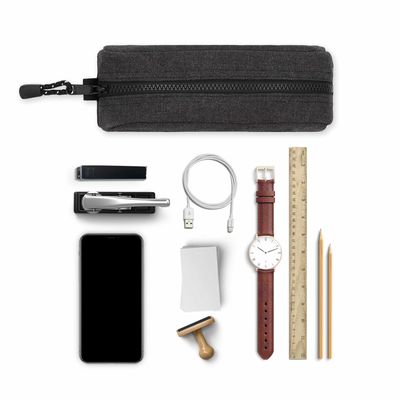 Rough Enough Small Canvas Pencil Case Pen Pouch Back to School Supplies for Student Girls Boys Adults Office Classroom with Detachable Keychian Black