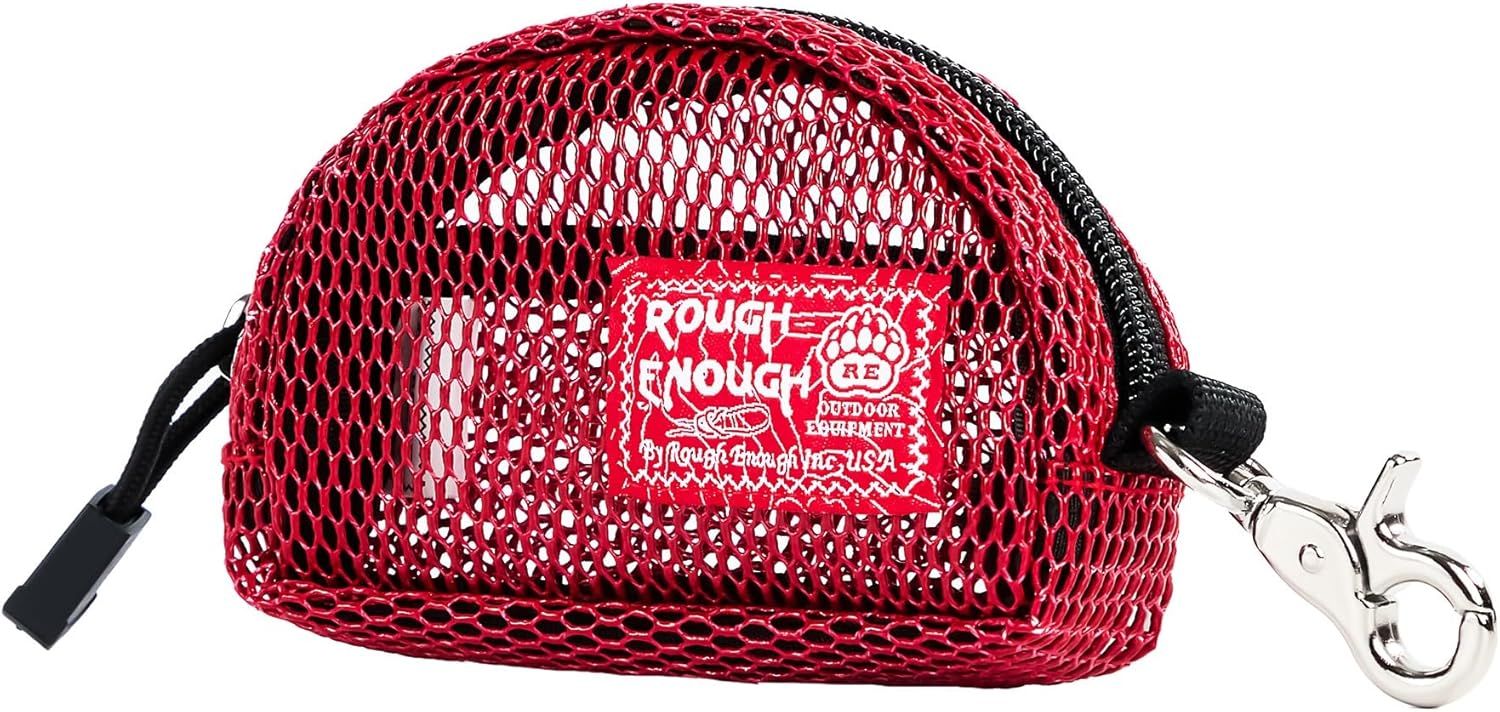 Rough Enough Small Coin Purse Pouch Card Holder Wallet Earbud Case with Clip-On Buckle for Men Women Preppy Teen Red Mesh