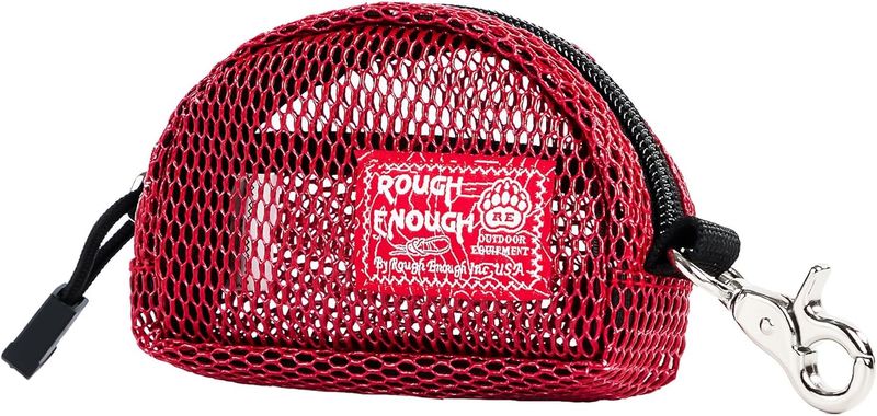 Rough Enough Small Coin Purse Pouch Card Holder Wallet Earbud Case with Clip-On Buckle for Men Women Preppy Teen Red Mesh