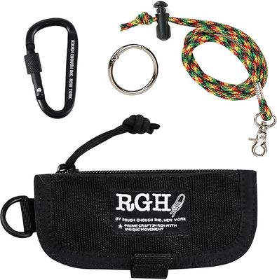 Rough Enough Key FOB Holder Keychain Pouch Key Organizer with Zipper Coin Pocket Lanyard Carabiner for Car Keys Coins for Travel Outdoor Daily Use in Black Nylon