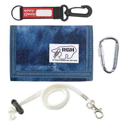 Rough Enough Kids Wallet for Boys Preppy Teens RFID Blocking with Glow in the Dark Lanyard Keychain Unique Tie Dye Blue Canvas