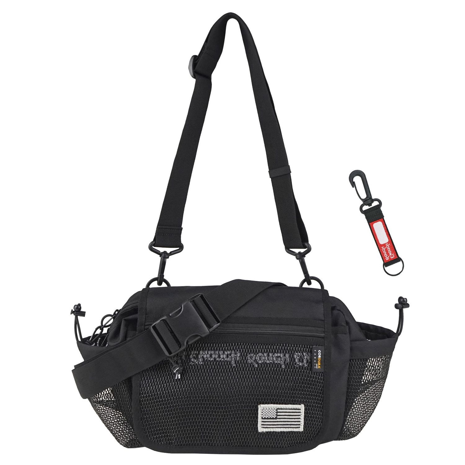 RE8501 Rough Enough Mens Fanny Pack Crossbody Shoulder Waist Bag for Men 3 in 1 Way Outdoor Travel Fishing Hiking Camping Black Cordura
