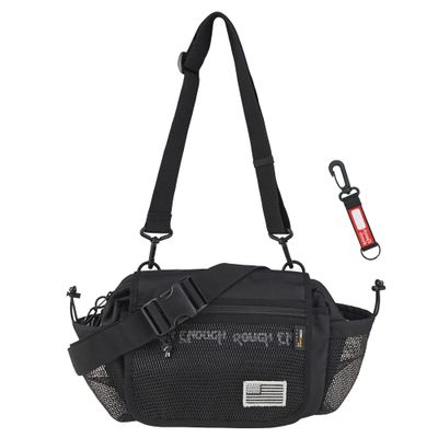 RE8501 Rough Enough Mens Fanny Pack Crossbody Shoulder Waist Bag for Men 3 in 1 Way Outdoor Travel Fishing Hiking Camping Black Cordura