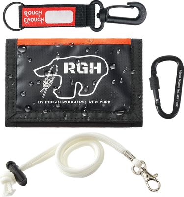 Rough Enough Boys Wallet for Teen Kids with Neck Lanyard Zipper Coin Purse Card Holder Waterproof Black Orange Glow in the Dark