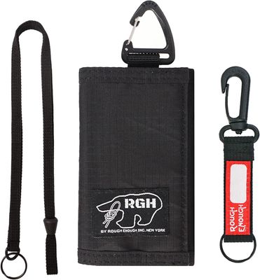 Rough Enough Kids Wallet for Teen Boys with Neck Lanyard Keychain Zipper Coins Pocket Small Slim Minimalist Waterproof Everyday Adventures Black