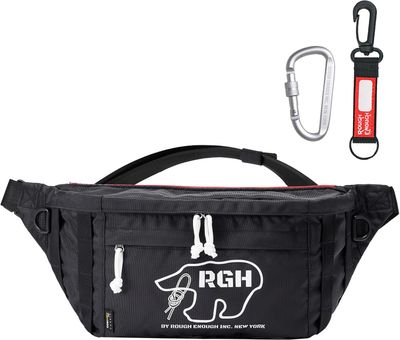 Rough Enough Crossbody Bag for Men Large Black Fanny Pack 6.5L Water Resistant for Travel Essentials EDC with Zippers Adjustable Strap