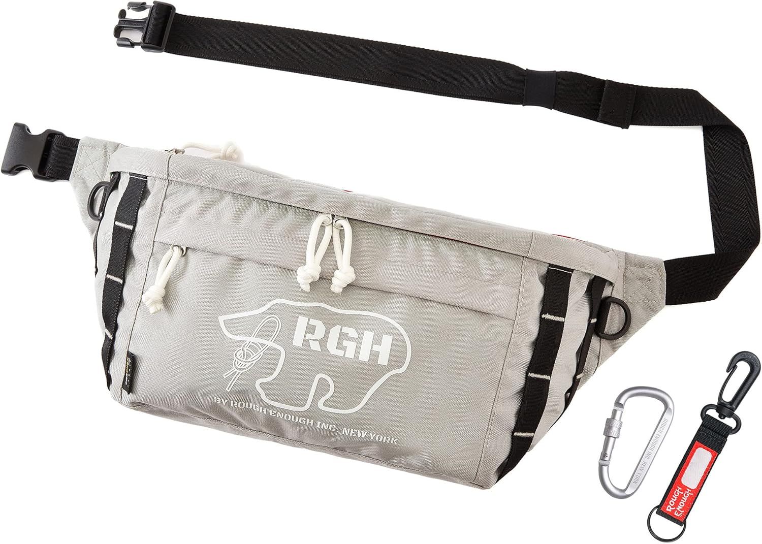 Rough Enough Large Crossbody Bag Fanny Pack for Men Preppy Waterproof with Keychain YKK Zipper Casual Cordura Grey 6.5L