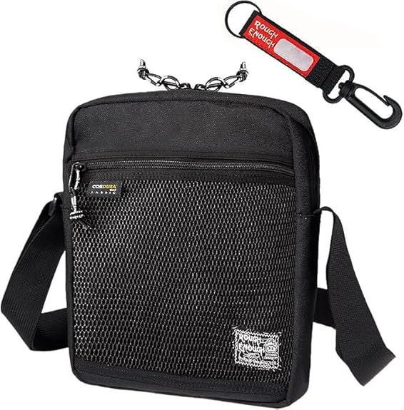 Rough Enough EDC Bag for Men Crossbody Bag Purse Shoulder for Cell Phone Travel Outdoor Tool Pouch Casual Black Cordura