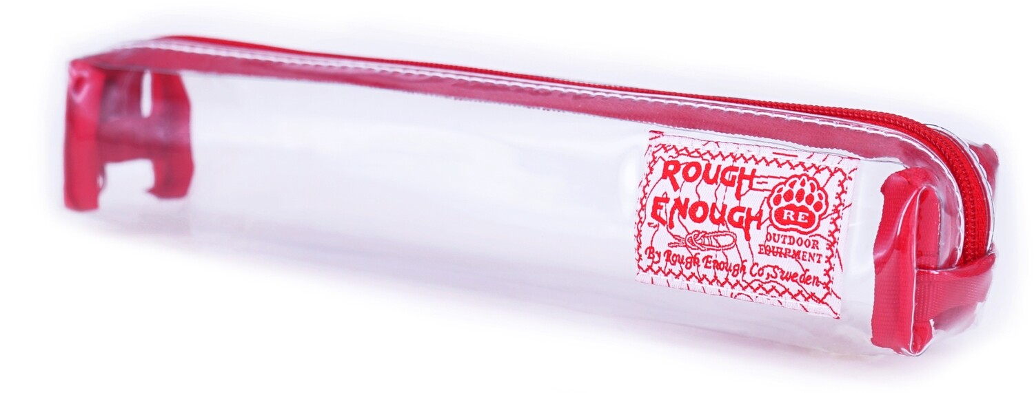 Rough Enough Small Clear Pencil Pouch Case Bag Slim for Girls Boys Adults School College Stationary Art Supplies, Color: Red