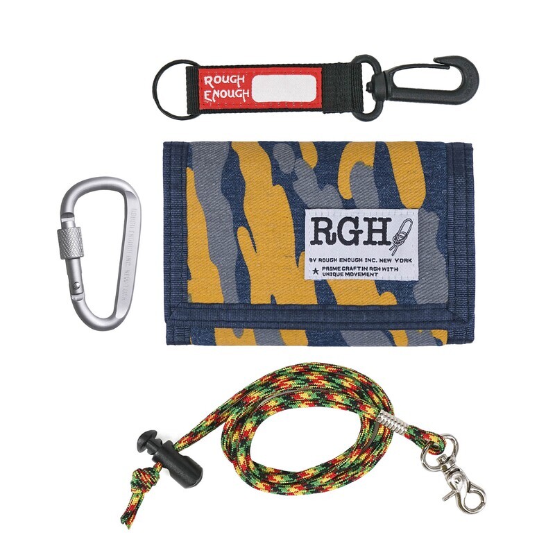 Rough Enough Kids Wallet for Boys Teen with Neck Lanyard Keychain Blue Yellow Camo Canvas Casual