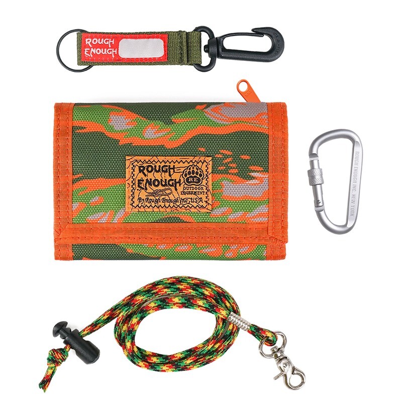 Rough Enough Kids Wallet for Boys Girls Teens with Adjustable Neck Lanyard Keychain Zipper Coin Purse Travel Outdoors Camping Hiking Orange Camo
